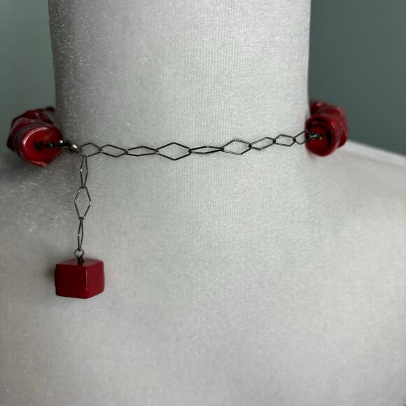 Vintage Chunky Red Coral Necklace, Earring Set - Picture 10 of 10